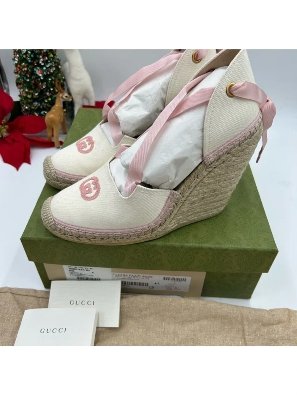 Women’s Gucci white/pink wedge ESPADRILLES size 41 made in Spain